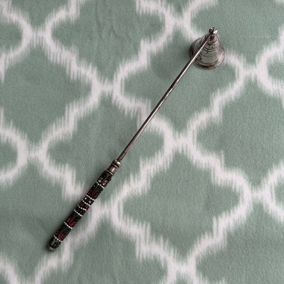 Other - Vintage Silver Candle Snuffer with multi color rhinestone embellishment Handle
